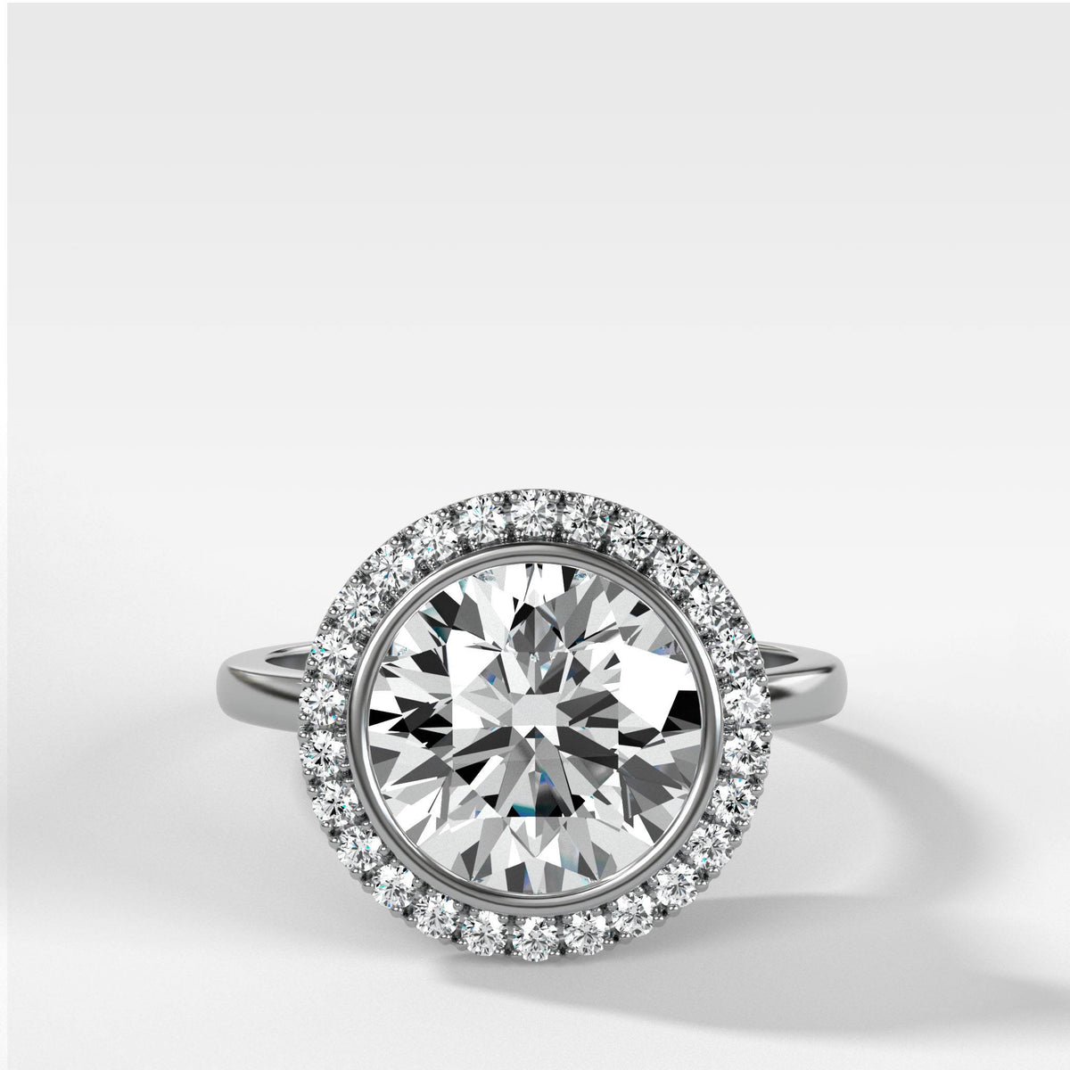 Classic 14k Gold Diamond Halo Engagement Ring with Aquamarine Gemstone